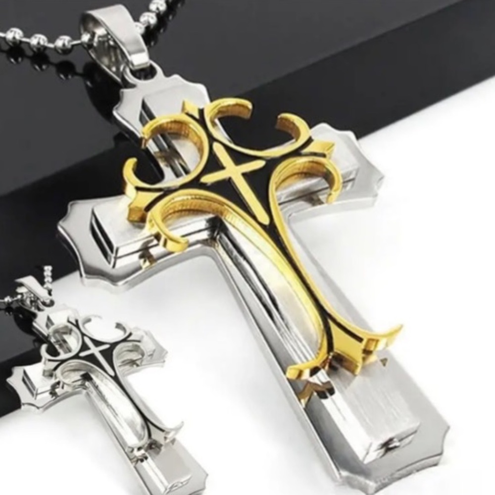 NIP Gold and Silver Tone Cross with Necklace for Men!